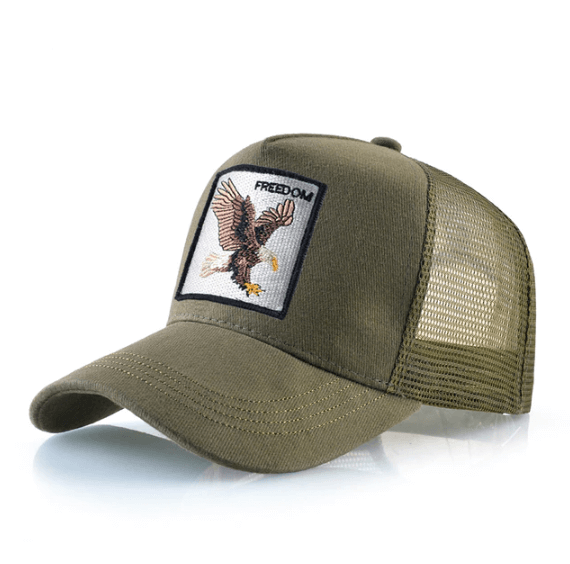 Fritidsbaseballcap, unisex, med dynamisk ørn-motiv og praktisk mesh-bakside.