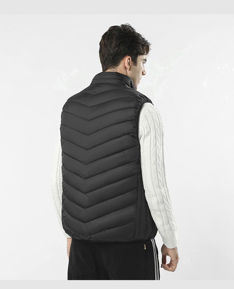 Emballasje for unisex oppvarmet vest, presenterer produktfunksjoner og fordeler ved vinterklær