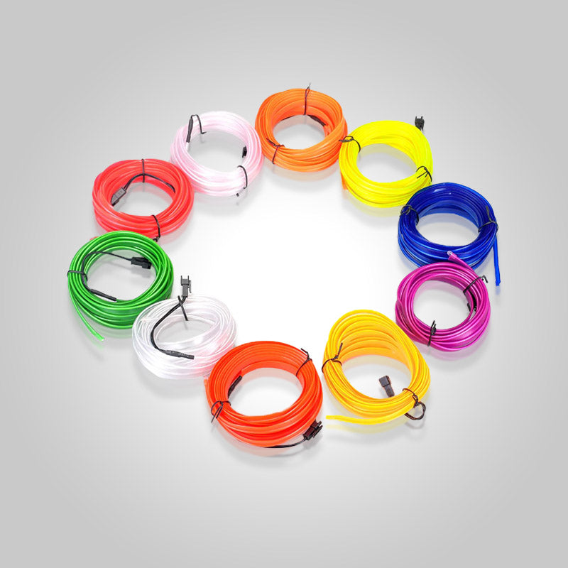 Fleksibelt neon lyssett til bilinteriør. USB-drevet LED for personlig ambientbelysning i kjøretøy.