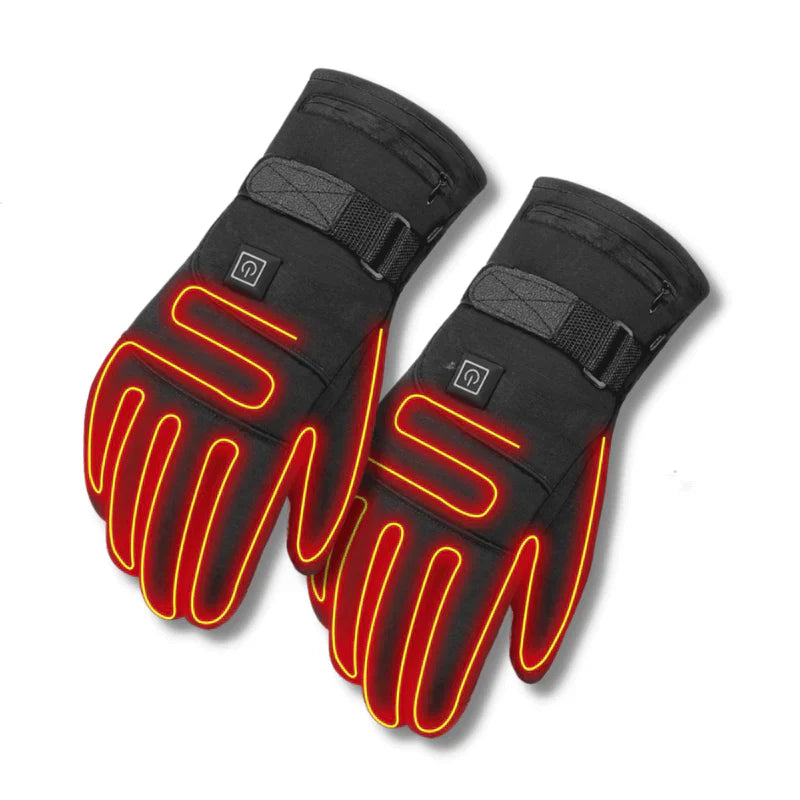 Unisex elektriske oppvarmede hansker i rød for varme utendørsaktiviteter som ski, motorsykkel og turgåing.