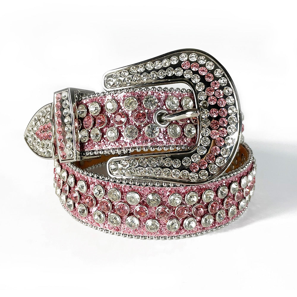 Unisex glitrende diamantbelte med rhinestones, perfekt for fest og mote.