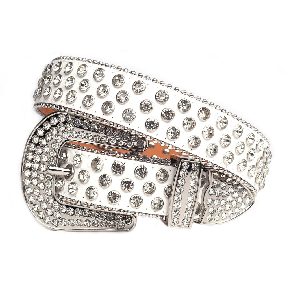 Unisex belte med glitrende diamantdesign, ideelt for jeans eller kjoler.