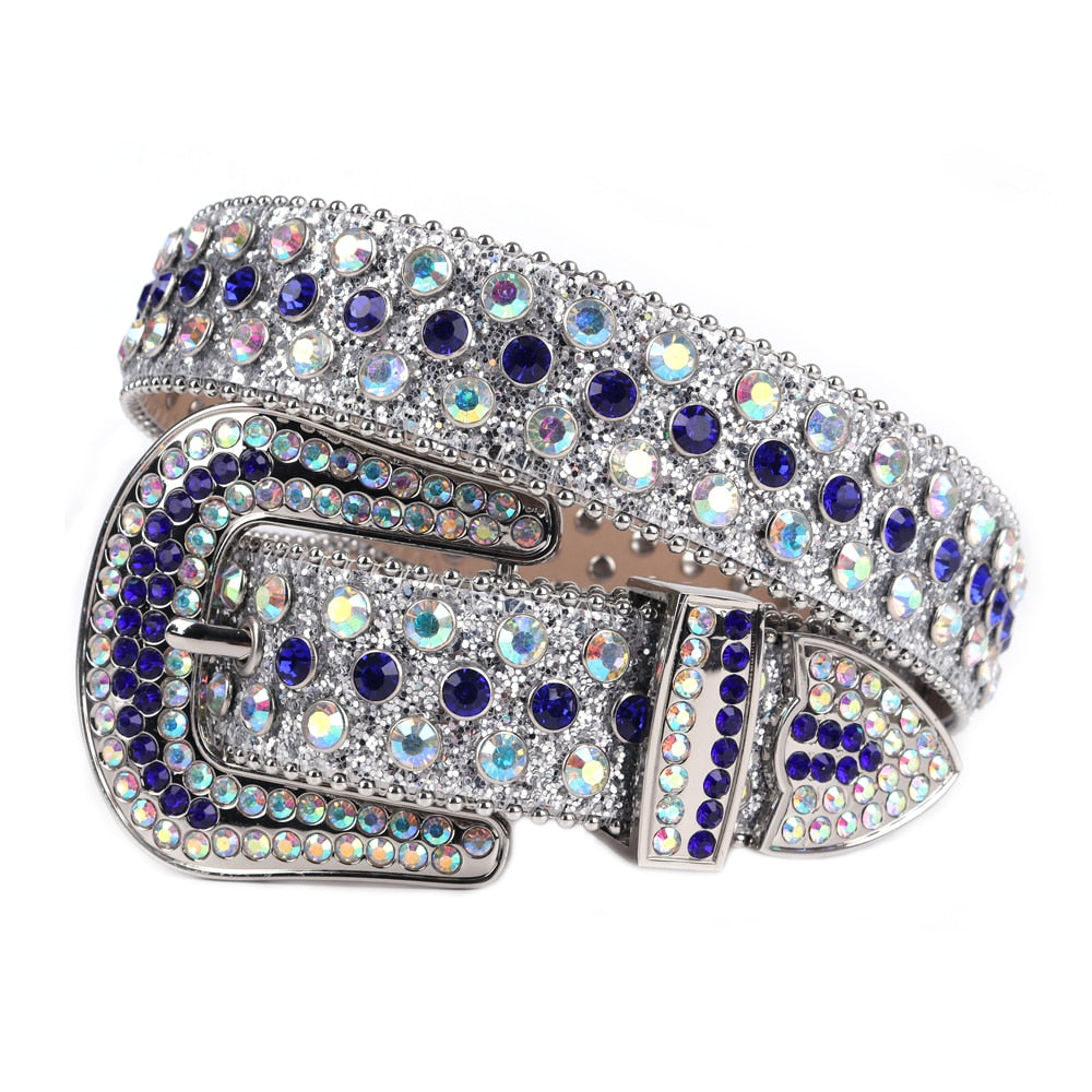 Bredt unisex diamantbelte med maksimal glans, perfekt for festbruk.