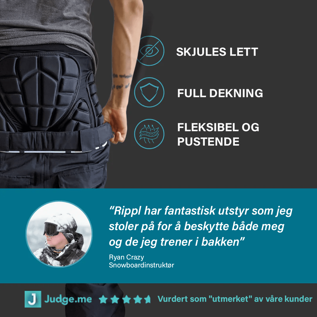 Krasjbukser for snowboardere og skiløpere. Gir effektiv beskyttelse mot støt og fall i bakken.