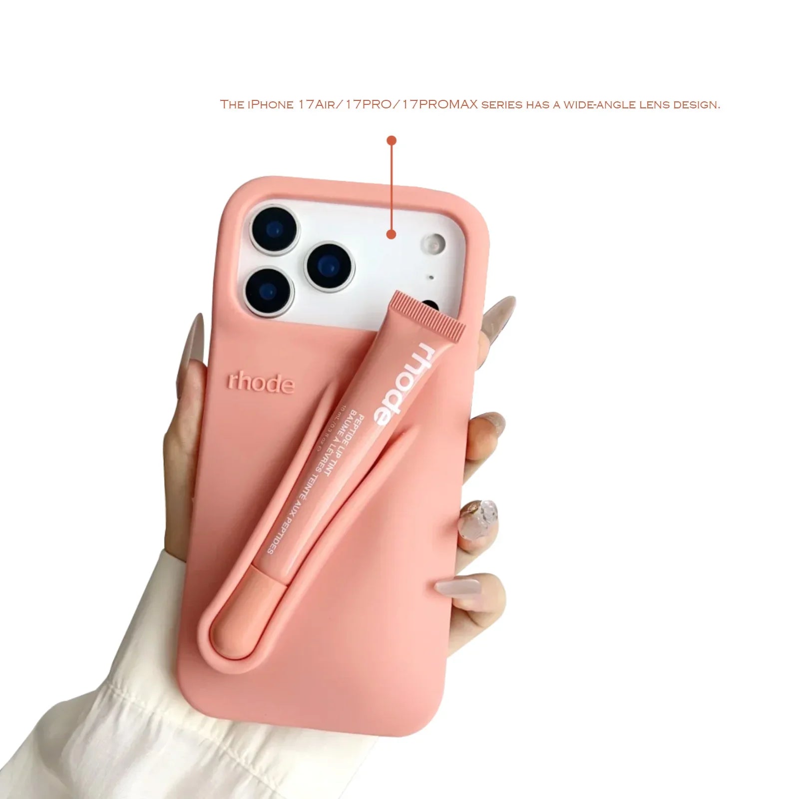 Elegant iPhone 14 deksel med matchende lipgloss. Full dekning og stilfullt design.