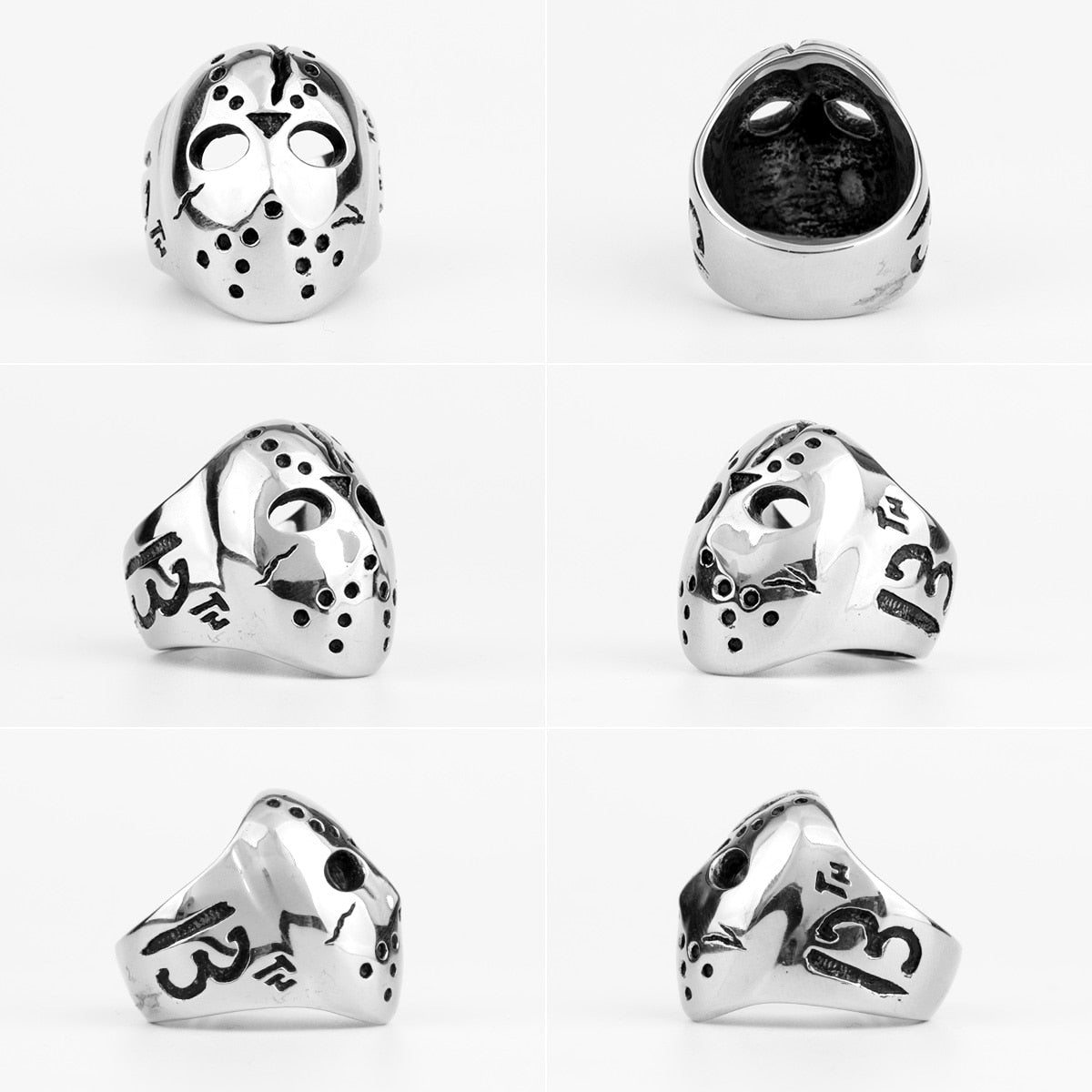 Jason Maske ring på fingeren. Unisex skrekkfilm smykke i rustfritt stål for Fredag den 13. fans.
