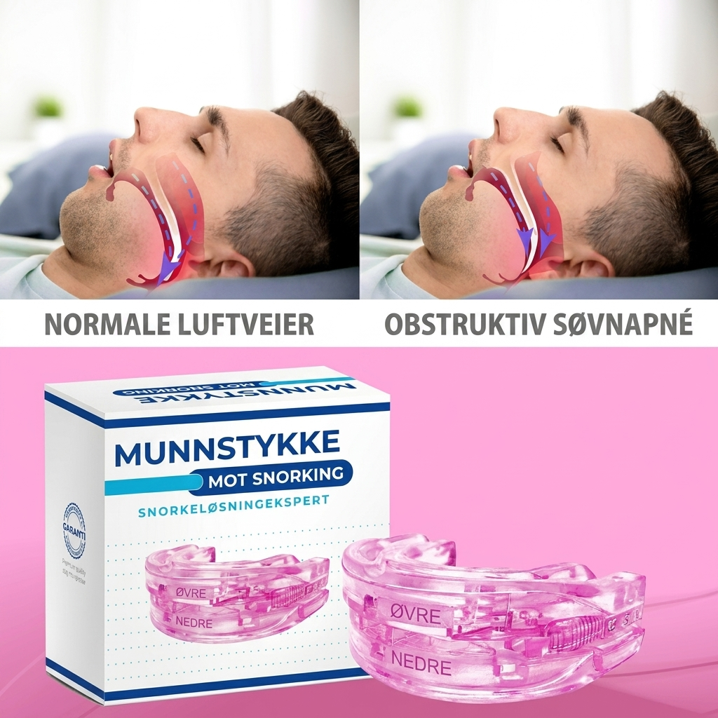 Myk anti-snorking munnbeskytter i silikon. Lindrer tanngnissing og forbedrer søvnkvaliteten.