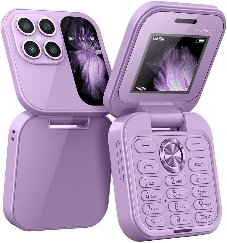 Bakside av unisex sammenleggbar mobiltelefon med integrert HD-kamera og lys lommelykt.