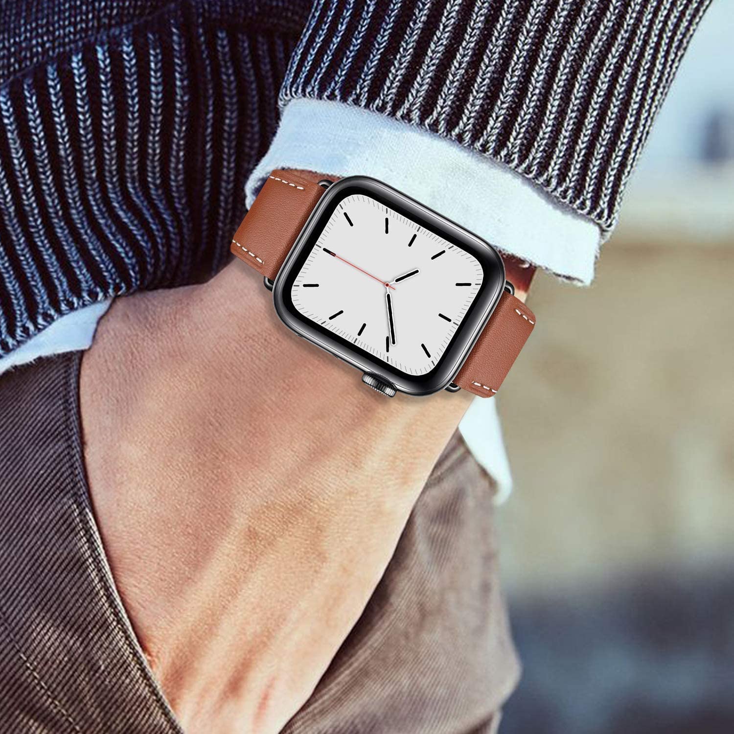 Vinrødt kunstlærarmbånd for Apple Watch, unisex, komfortabelt klokkearmbånd