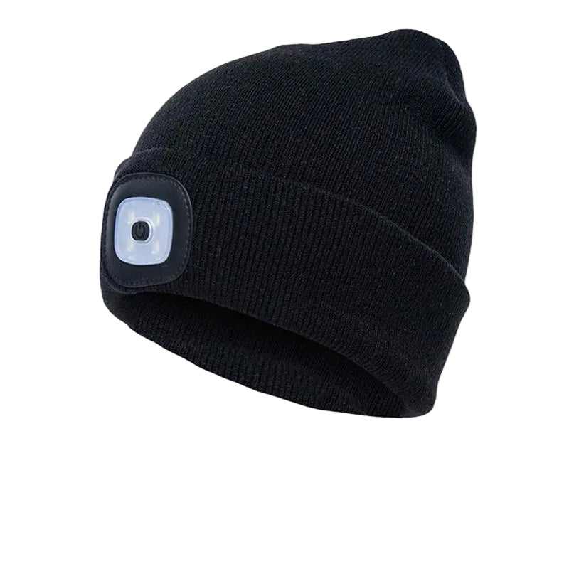 Unisex LED hodelykt lue i varm strikk for utendørsaktiviteter. Avtakbart lys.