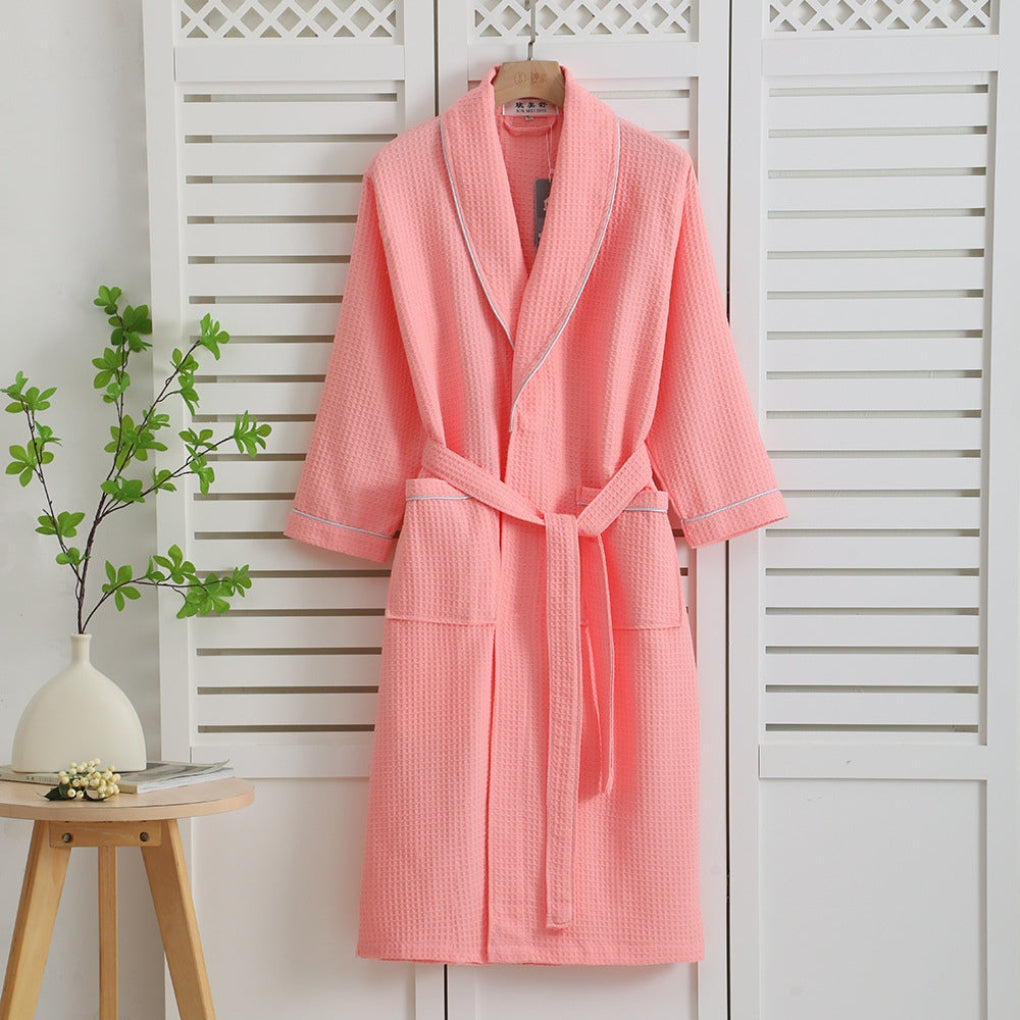Unisex lett bomull vaffelkimono badekåpe for hjemmet. Perfekt for komfortabel loungewear vår og sommer.
