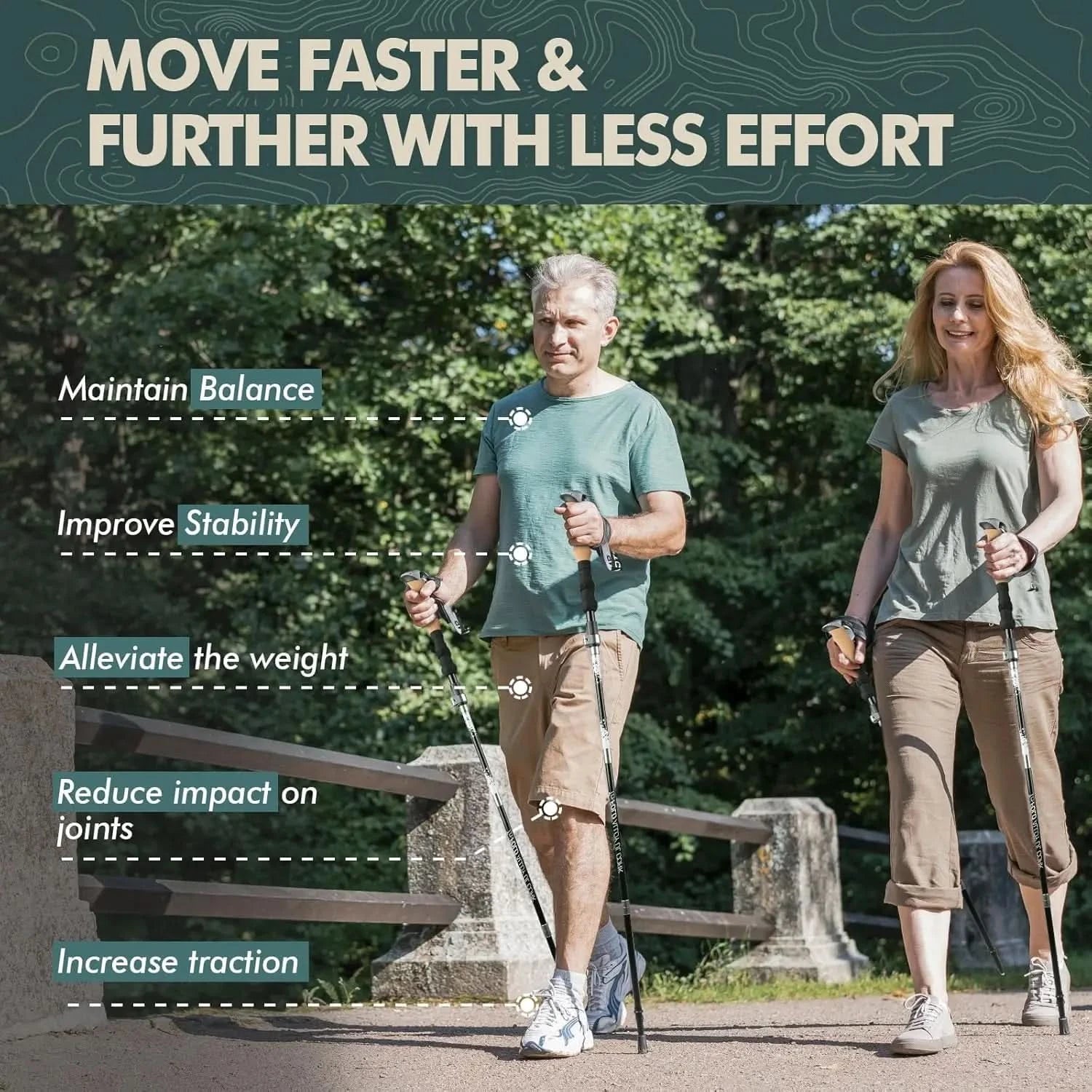Lettvekts turstaver med ergonomisk design, perfekte for komfortabel vandring og friluftsliv.
