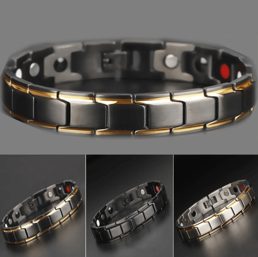 Stilrent, moderne magnetisk armbånd i rustfritt stål. Unisex tilbehør for velvære og energi.