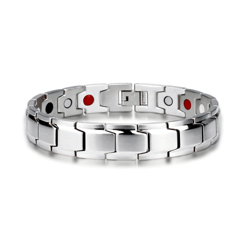 Justerbart unisex magnetisk armbånd i rustfritt stål. Komfortabelt og stilrent velvære smykke for daglig bruk.
