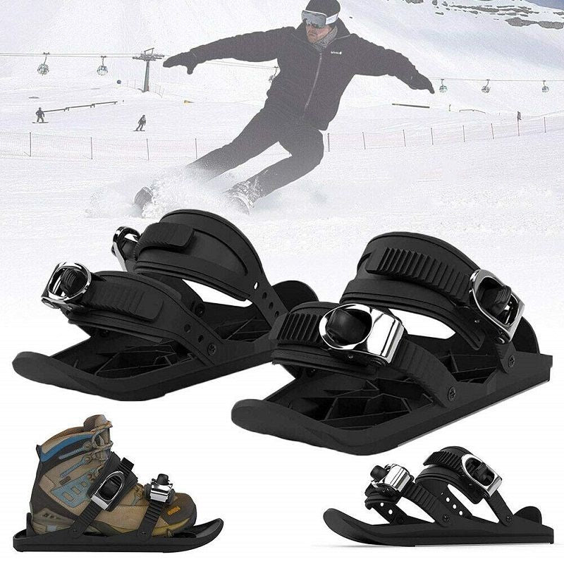 Kompakte miniski for voksne; enkelt feste på vintersko. Perfekt for utendørs vintereventyr i snøen.