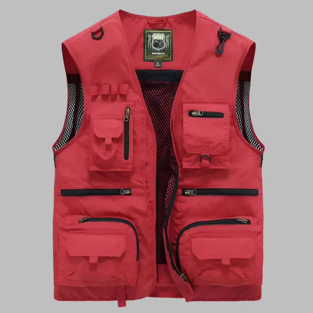 Unisex multilomme sommervest, pustende og lett. Ideell for friluftsliv, reise, og praktisk oppbevaring.