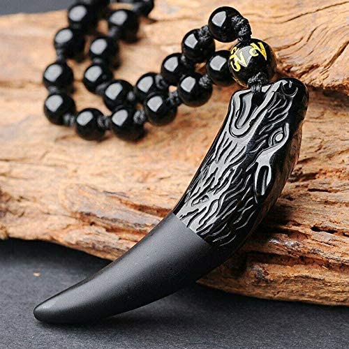 Håndlaget-inspirert obsidian ulvehalskjede. Unisex design med kraftig ulv anheng.