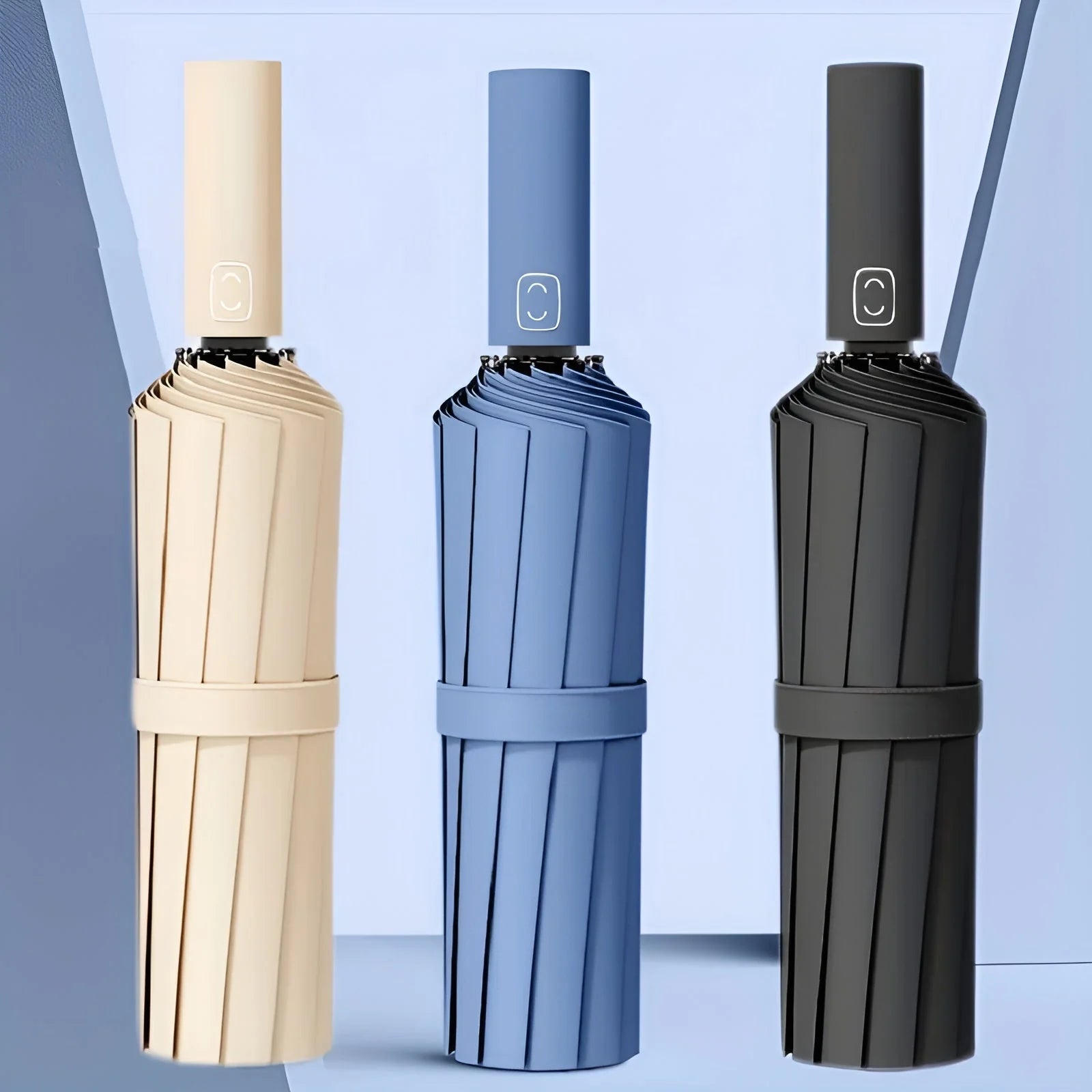 Allsidig reise-paraply med UV-filter, regnbeskyttelse og vindmotstand. Perfekt for utendørs.