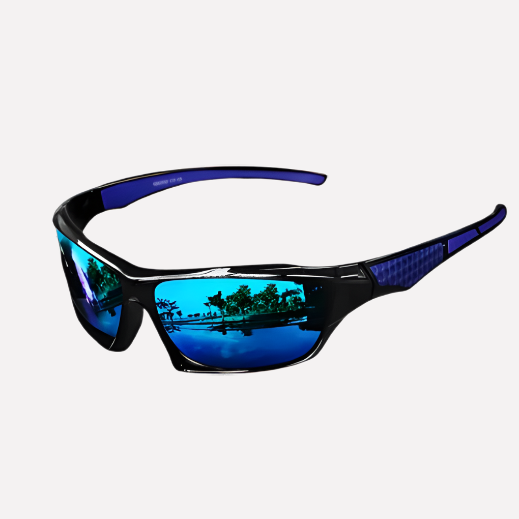 Syklist bruker polariserte UV400 sportssolbriller. Ideell for sykling, løping og aktiv utendørs bruk.