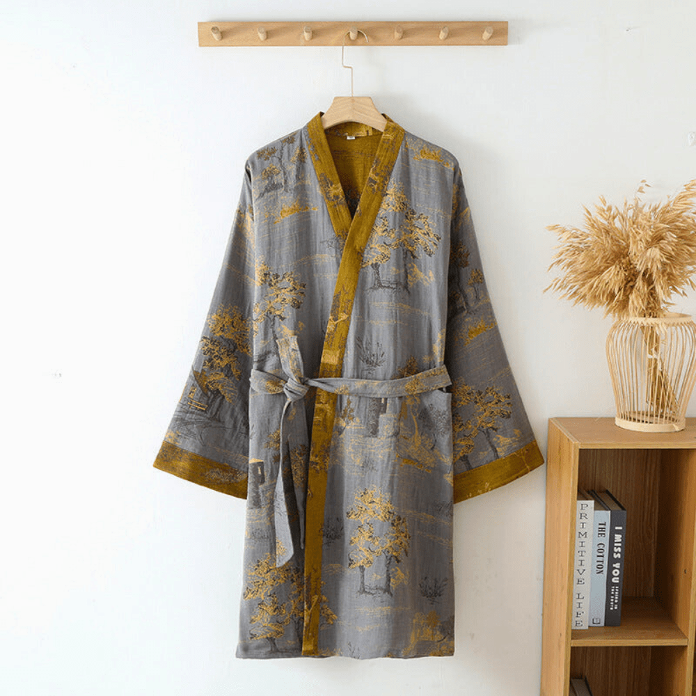 Luksuriøs unisex badekåpe for spa-følelse hjemme. Behagelig retro kimono; en flott gaveide.