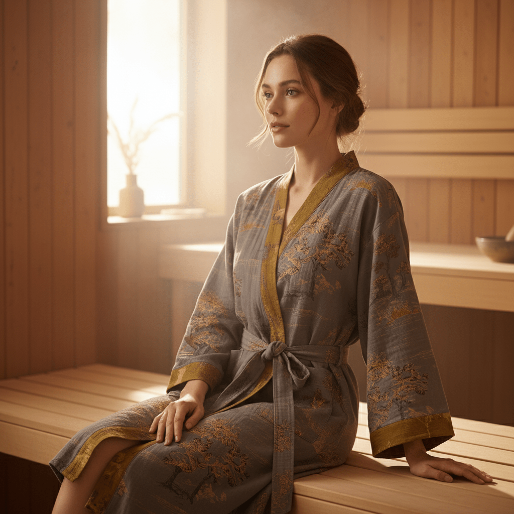 Unisex retro kimono badekåpe for ultimativ komfort. Perfekt for spa, avslapning og hjemmetøy.