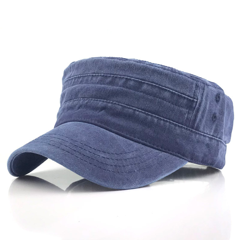 Stilfull khaki, svart eller mørkeblå retro militærhatt. Unisex sommerhatt for solbeskyttelse utendørs.