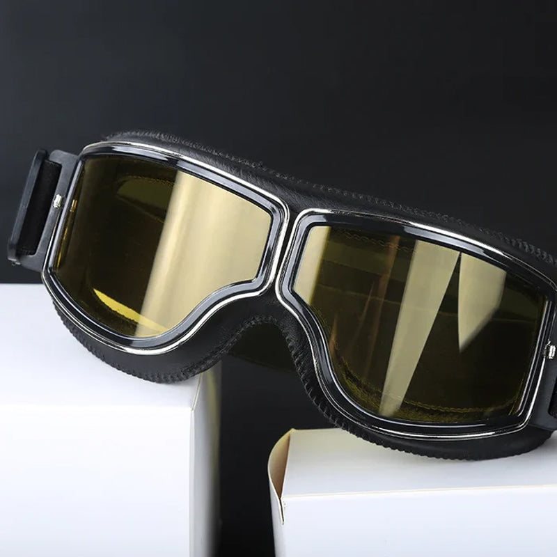 Unisex retro motorsykkelbriller med justerbar stropp for optimal beskyttelse. Ideelle goggles for MC.