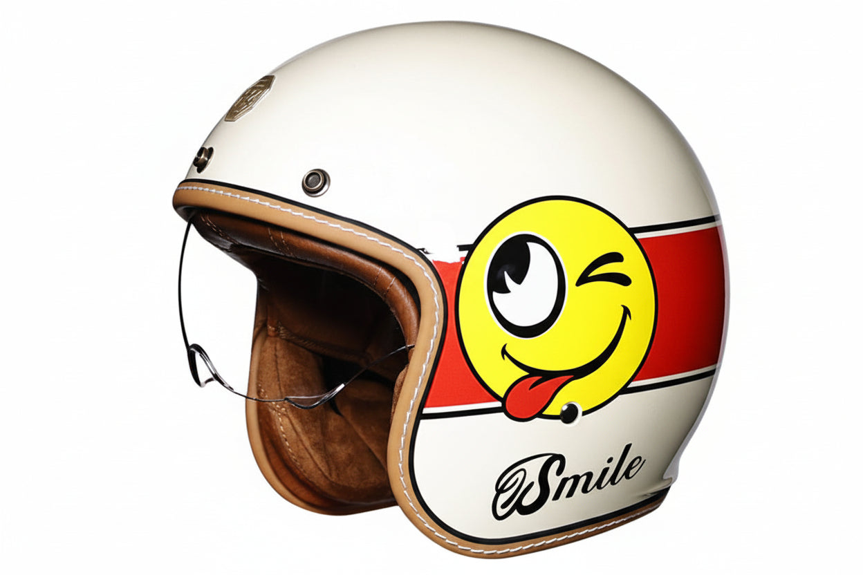 Komfortabel åpen motorsykkelhjelm i retro design. DOT/ECE-sertifisert unisexhjelm for trygge motorsykkelturer.