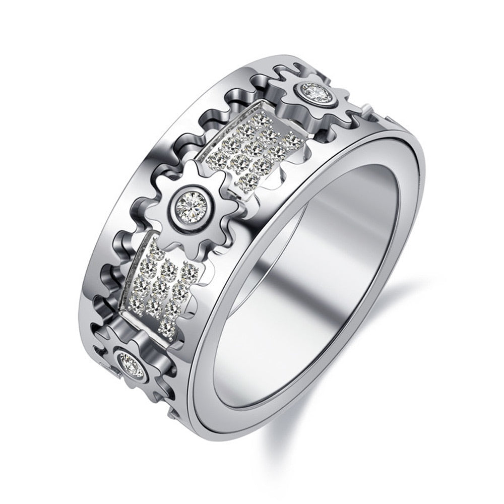 Elegant sølv roterende ring for menn og kvinner, moderne stresslindrende design, ideell for fokus og stil.