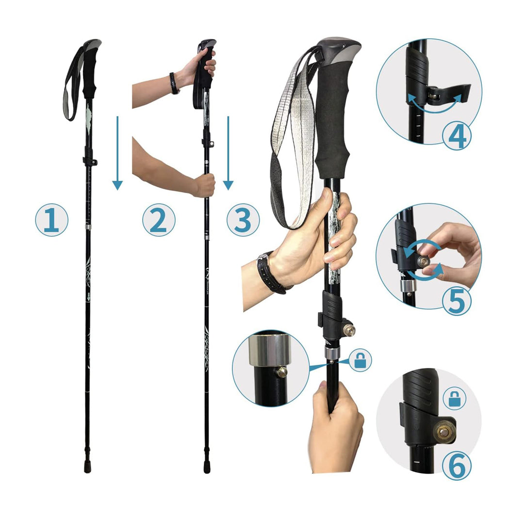 Ergonomiske unisex turstaver med justerbar lengde. Perfekt for fjellturer og gåing.