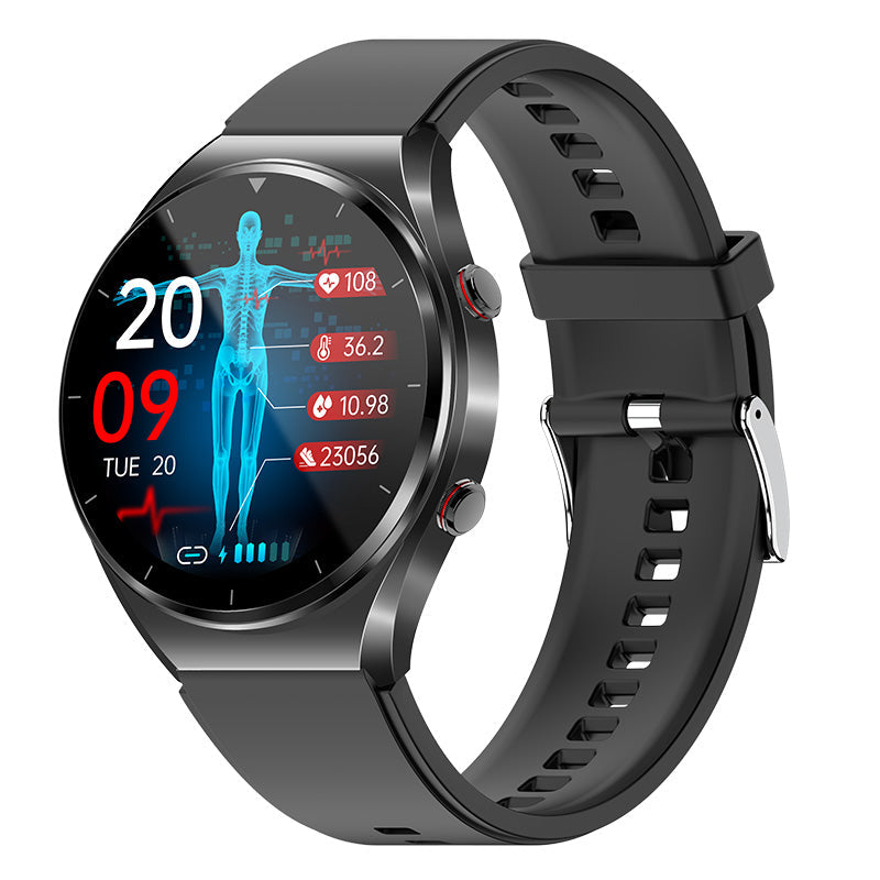 Unisex smartklokke for helseovervåking med EKG, blodsukker, pulsmonitor og HRV.
