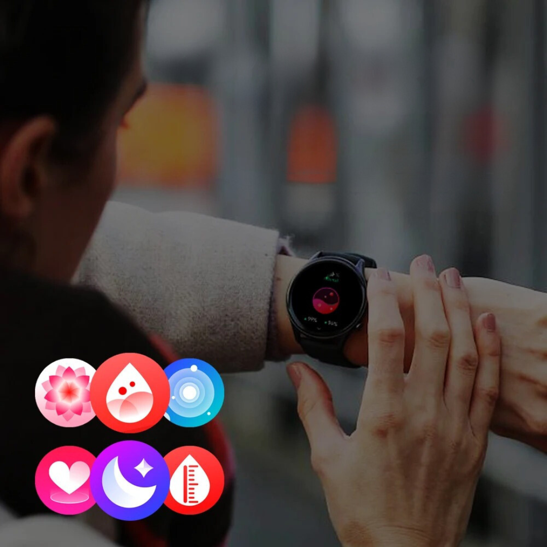 Stilig lilla smartklokke med taleanrop og skritteller. Komfortabel unisex treningsklokke for kvinner og menn.