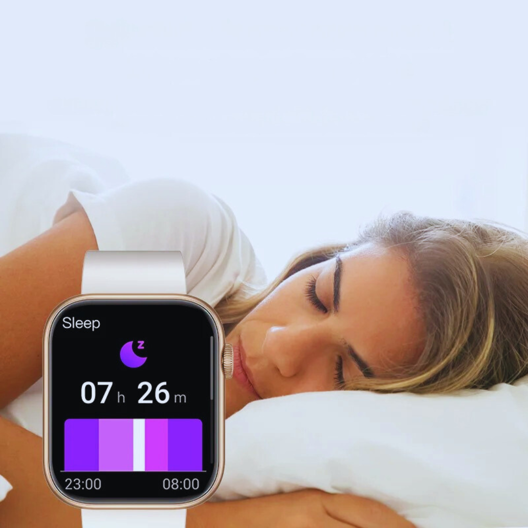 Trådløs ladestasjon med unisex smartklokke, klar for fitness-sporing og helseovervåking.