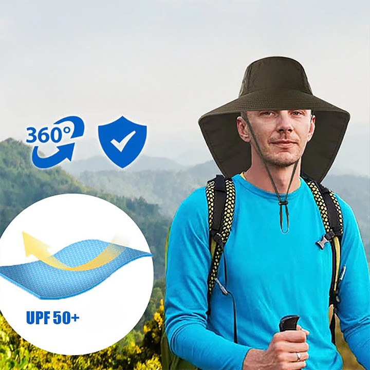 Allsidig solhatt med klaff for UV-beskyttelse. Perfekt fiskehatt, turhatt for sommer og utendørs bruk.