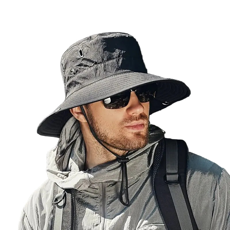 Unisex solhatt med bred rand, UV-beskyttelse, perfekt for utendørs eventyr, fotturer og camping. Lett og pustende.