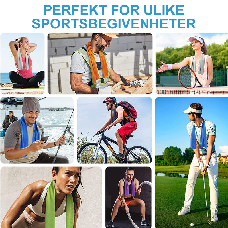 Grått sportshåndkle i mikrofiber, gir umiddelbar kjøling under intens trening og yogaøkter.