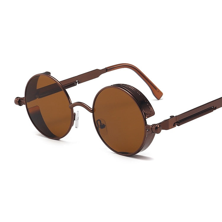 Retro-inspirerte gotiske steampunk solbriller. Runde glass, slitesterk metallramme. Unisex tilbehør.