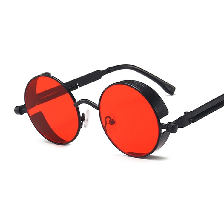 Unisex solbriller i gotisk steampunk-mote. Runde, polariserte glass og detaljert metallramme.