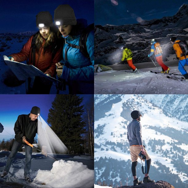 Opplyst vinterlue, unisex, med sterkt LED-lys for mørke omgivelser.