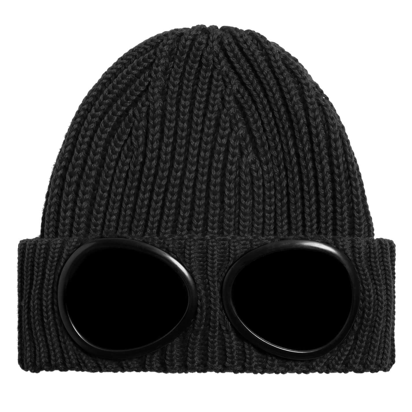 Slitesterk akryl strikkelue med integrerte briller; varm og funksjonell unisex brillelue for all vintersport.