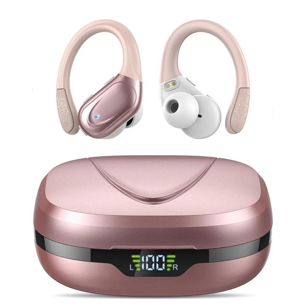 Unisex trådløse ørepropper med støyreduksjon, sportskrok, Bluetooth 5.3 og Hi-Fi lyd for trening.