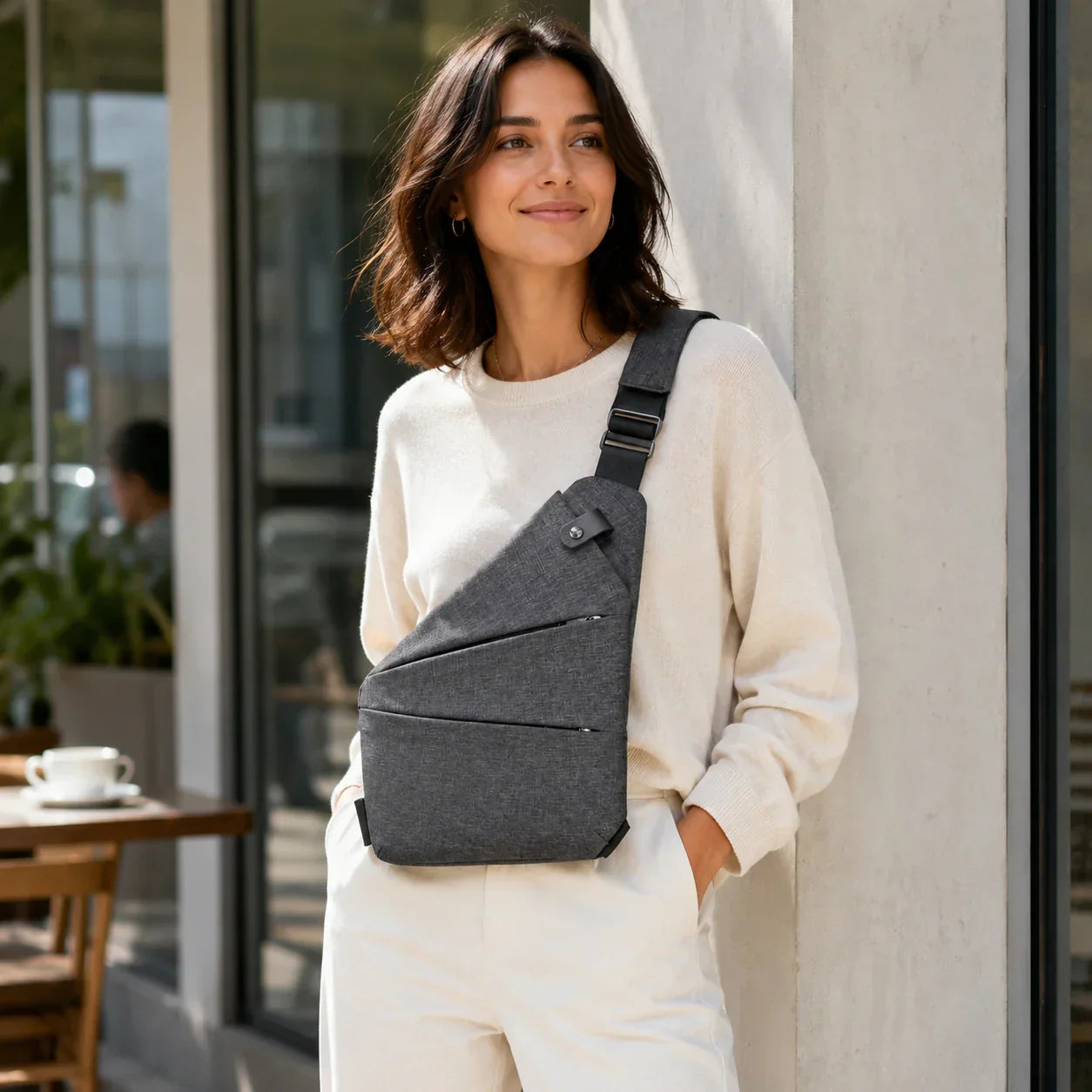 Organisert skulderveske med flere rom, holder eiendeler ryddige og lett tilgjengelige, unisex design.