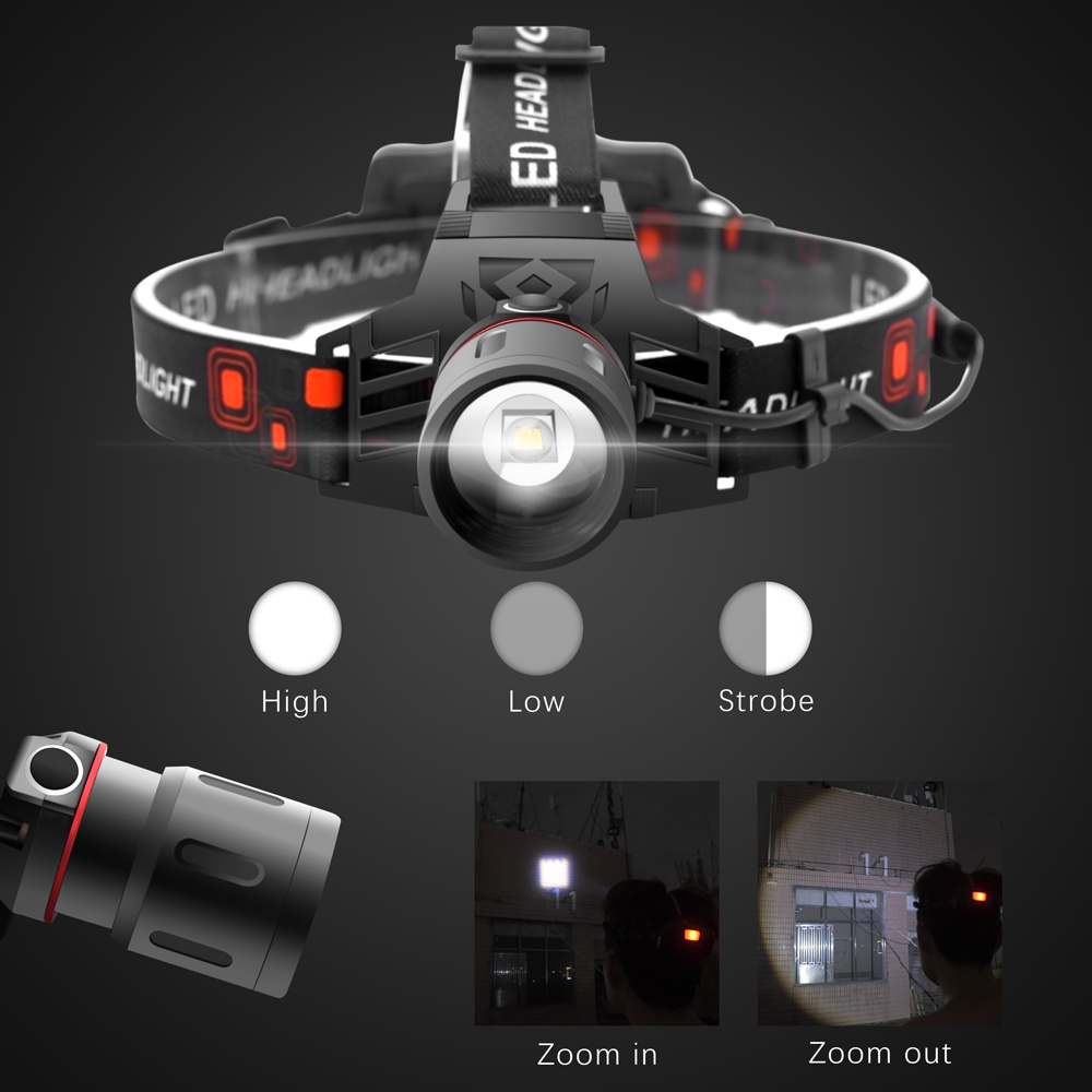 Slitesterk LED-hodelykt for camping, fotturer og utendørs eventyr. Vannbestandig og oppladbar via USB.
