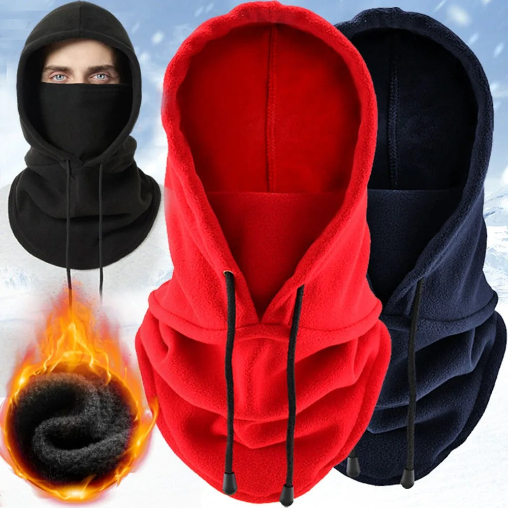 Grå vindtett skimaske i polarfleece, elastisk og behagelig å ha på, for utendørsbruk.
