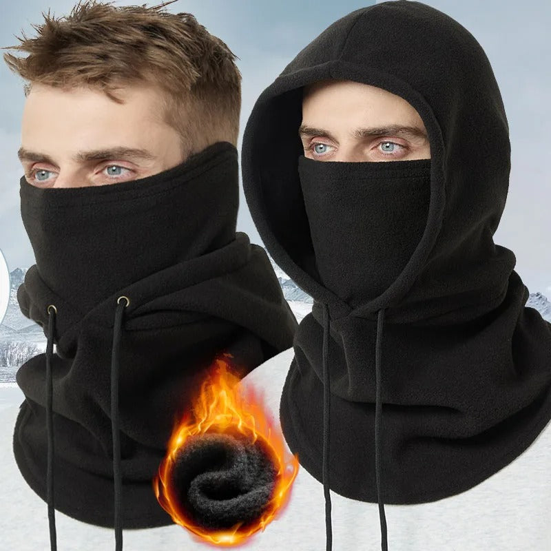 Nærbilde av materialet på den vindtette polarfleece skimasken, slitesterk og varm.
