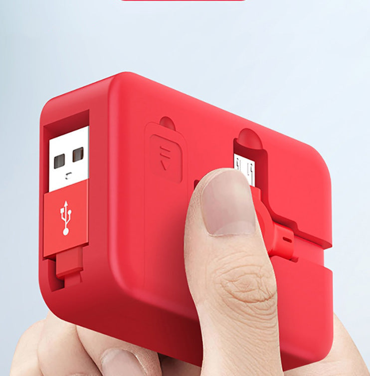 Sort, universal teleskopisk ladekabel med 3-i-1 kontakter for alle smarttelefoner.