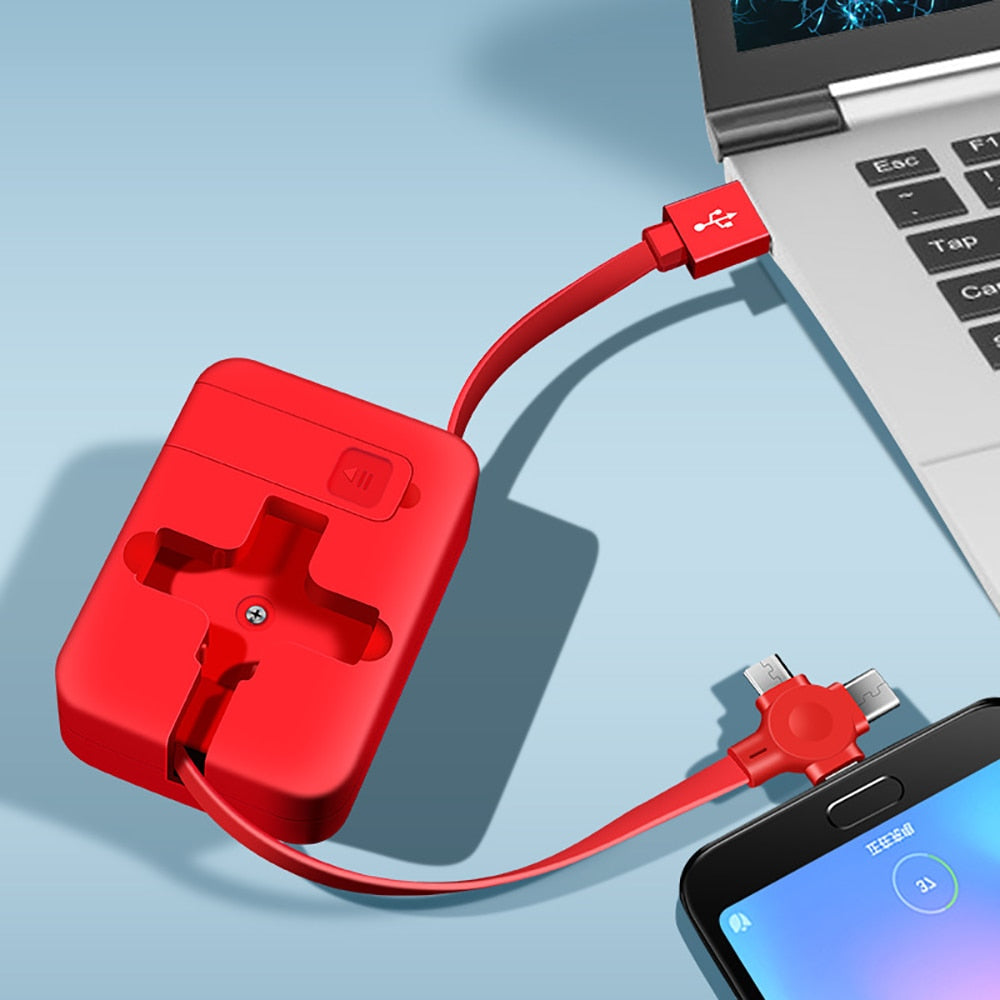 Multifunksjonell 3-i-1 teleskopisk ladekabel for mobil, støtter hurtiglading.