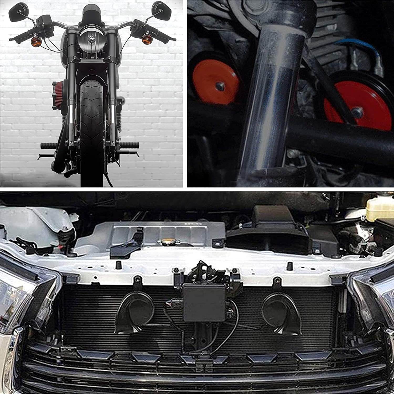Tydelig elektrisk sneglhorn, 12V, for bil og motorsykkel. Gir effektiv advarsel og sikkerhet.