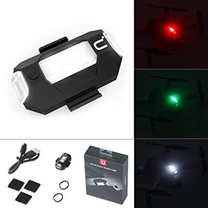 Sett med multifunksjonelle LED varsellys/strobelys, ideelt for droner, sykler og motorsykler. Forbedrer sikkerhet.