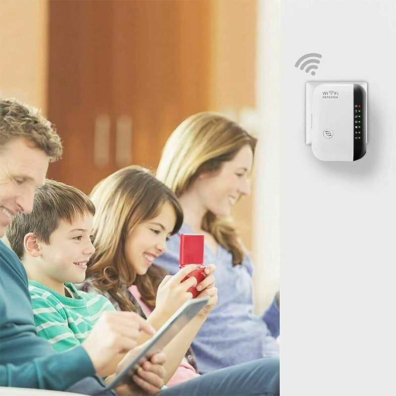 WiFi signalforsterker som utvider trådløs dekning til døde soner. Bedre internett overalt.
